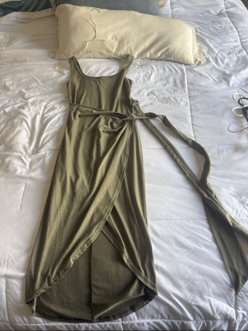 Sleeveless Olive Wrap Maxi Dress